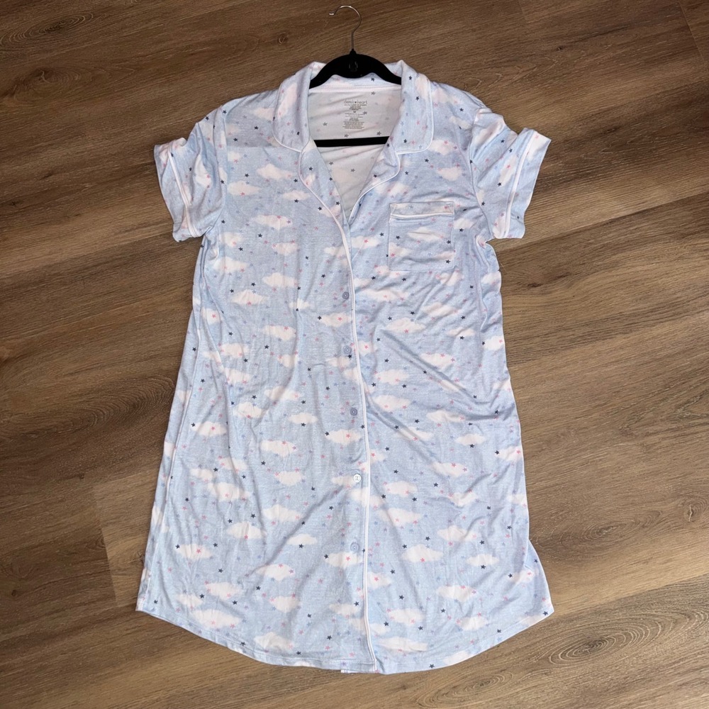 Macys Cloud Stars Button Front Sleepshirt Nightgown Pajama Blue Women's M NWT